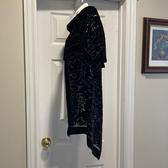 NWOT - Black Velvet Pashmina Shawl Silver Thread Embossed Bamboo Floral … - Picture 8 of 16